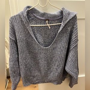 Free People chunky knit v neck blue sweater